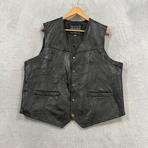 Navarre Leather Italian‎ Stone Vest Mens 2XL Genuine Leather Black Biker